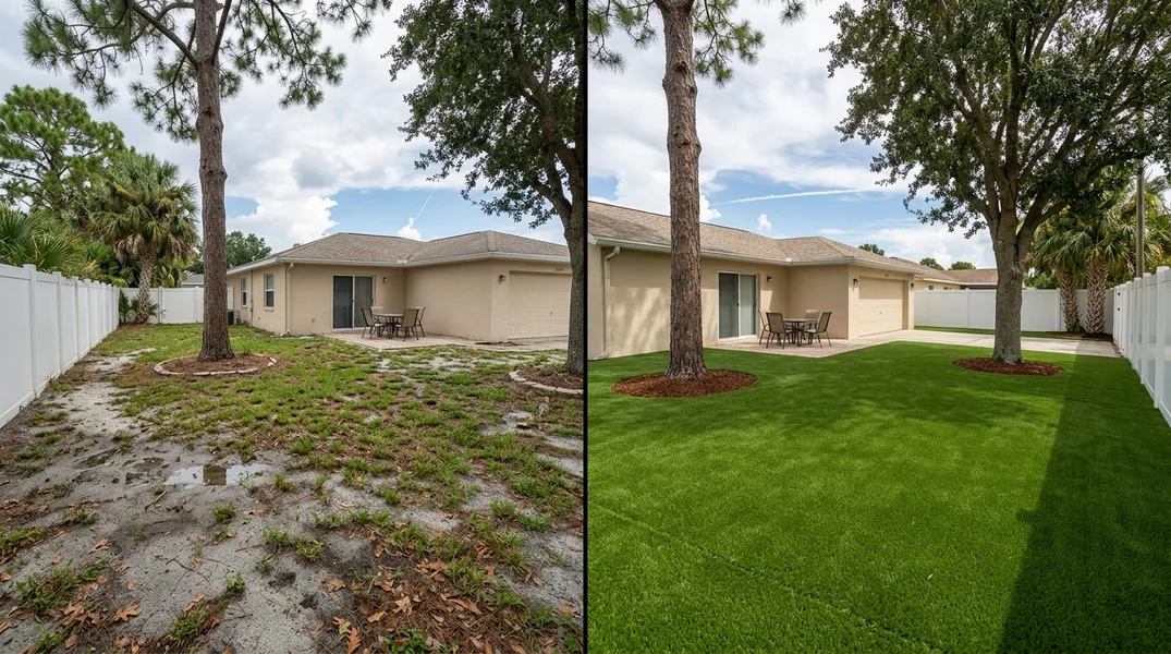 Result artificial grass installation in Palm Bay - Palm Bay Turf Installation